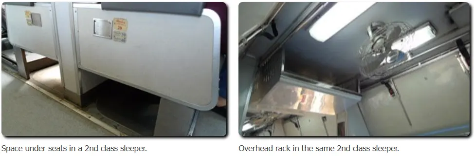 Space under seats in a 2nd class sleeper.